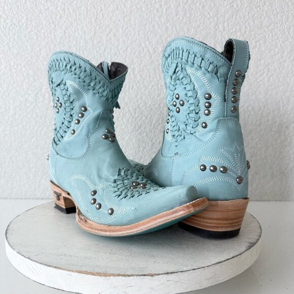 Lane COSSETTE Womens Cowboy Bootie 7.5 Blue Cowgirl Western Short Ankle Boots - Picture 1 of 13